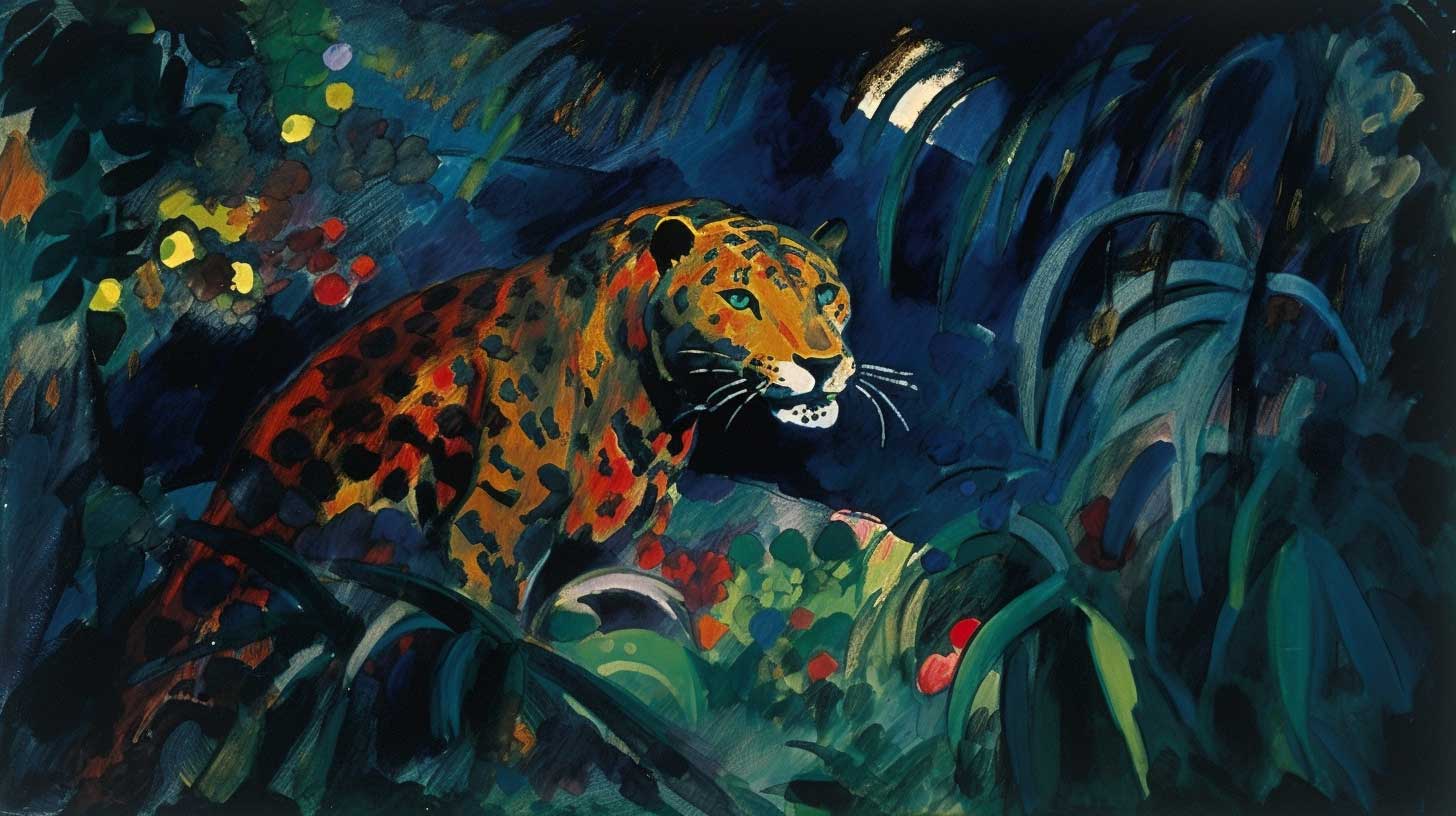 Painting of the fearless jaguar from the old Mexican fable.
