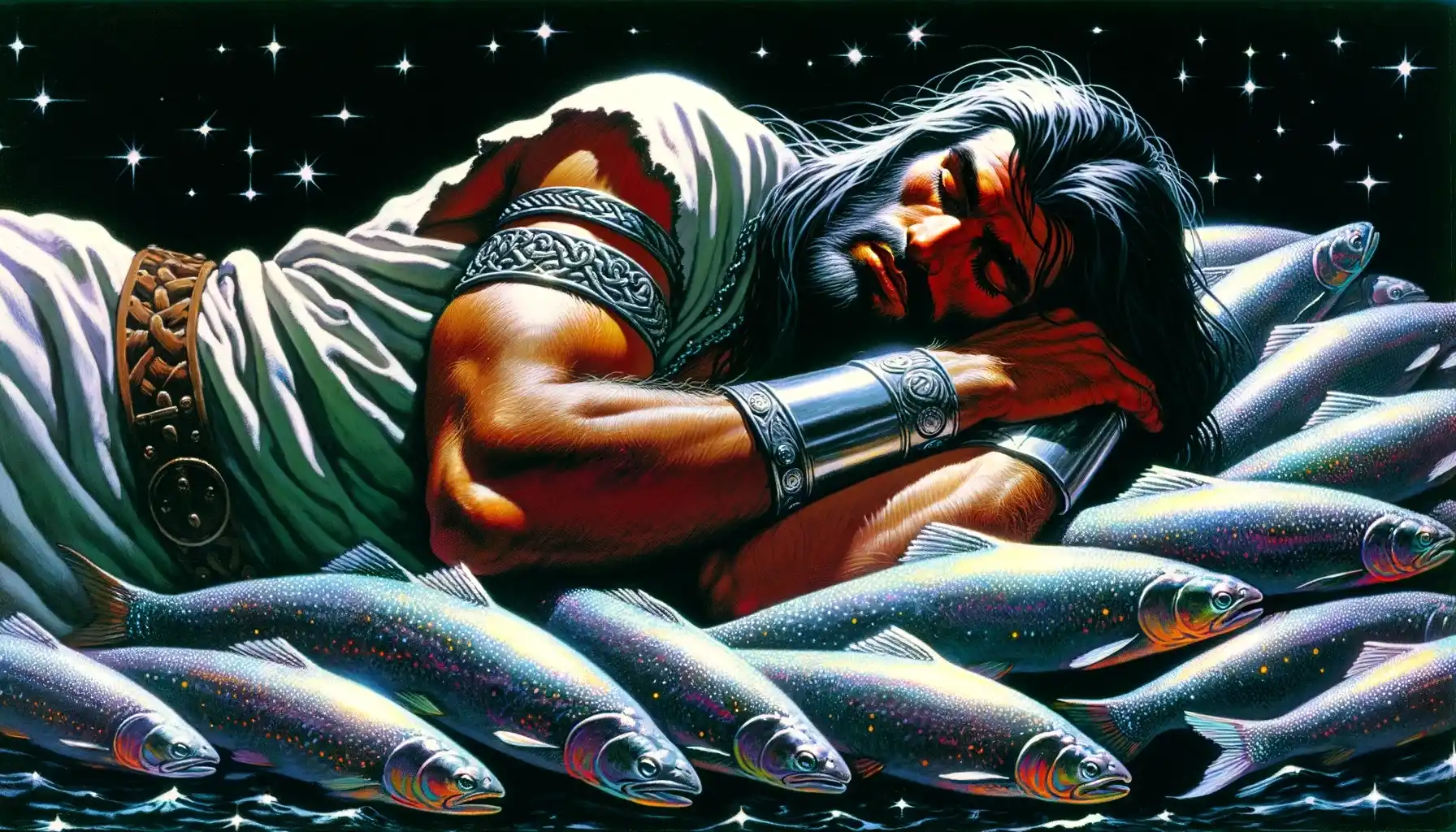 A painting of the fisherman from the Heinrich Boll's Anecdote for Lowering Work Morale.