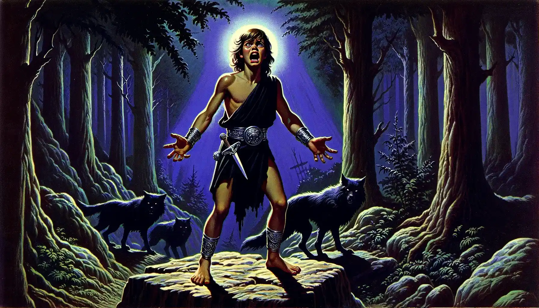 Painting of the boy who cried wolf.