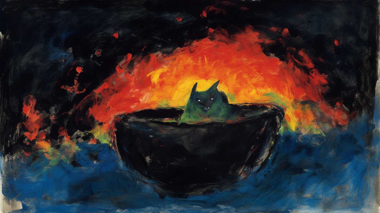 Painting of a bat making a soup.