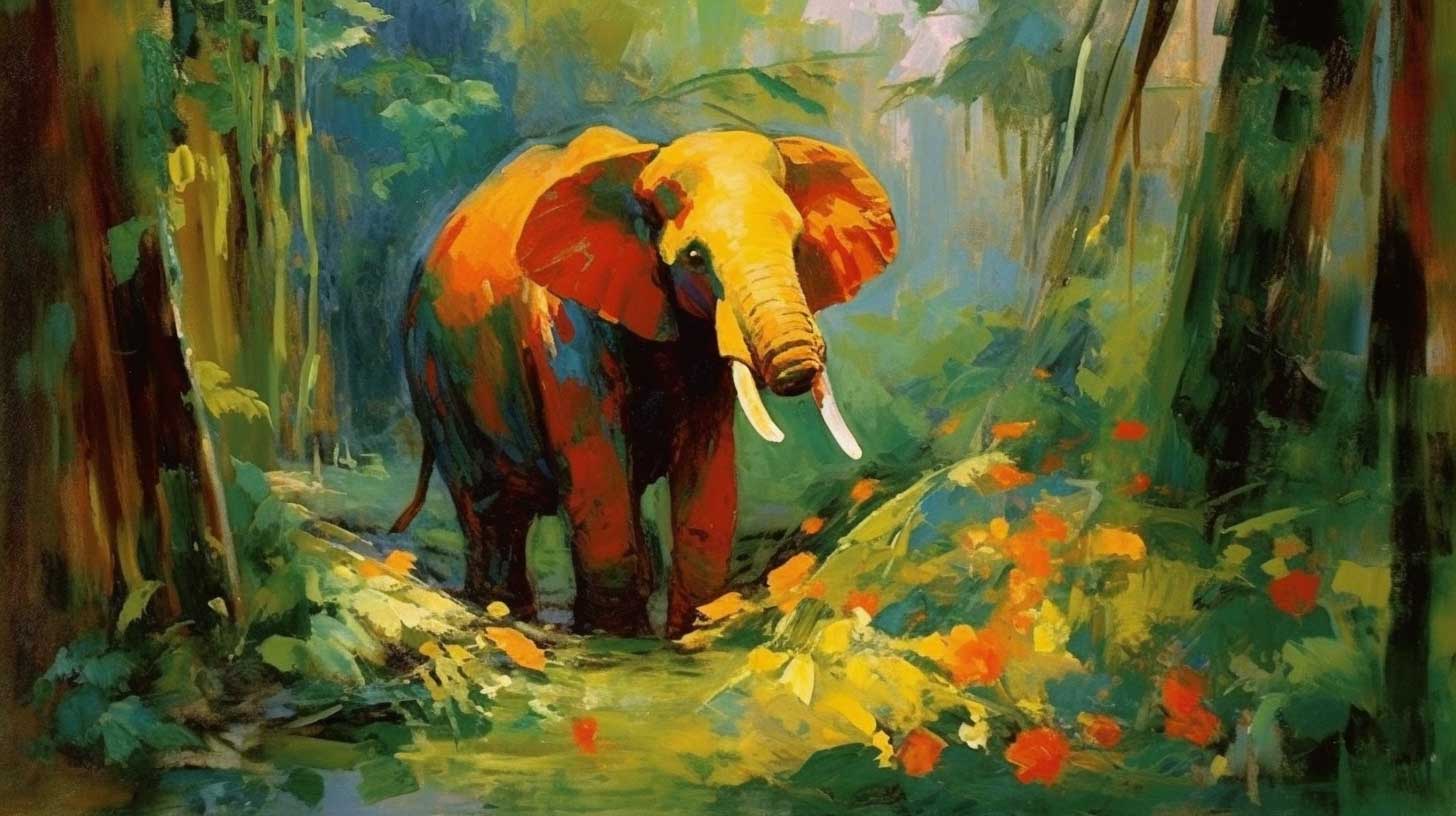 Illustration of the Elephant's Child with no trunk, from the Just So Story by Rudyard Kipling.