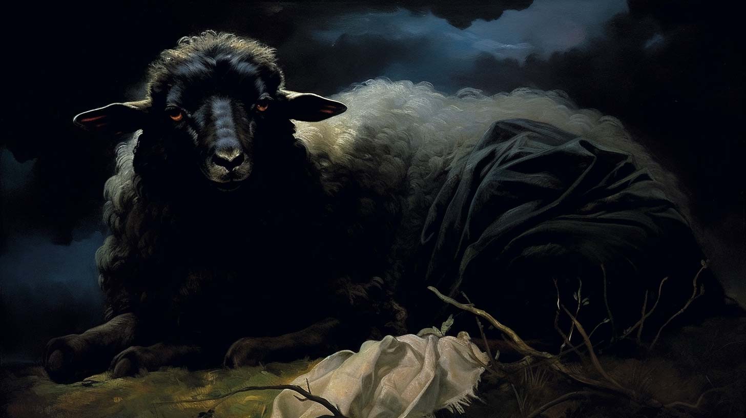 The black sheep from the Augusto Monterosso fable, painted by Juan Artola Miranda.