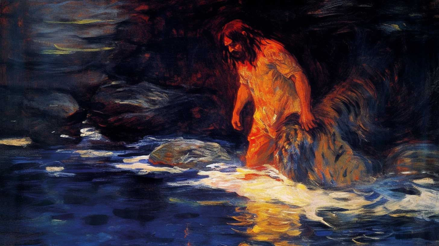 A wounded man crossing the Yabebiri River.