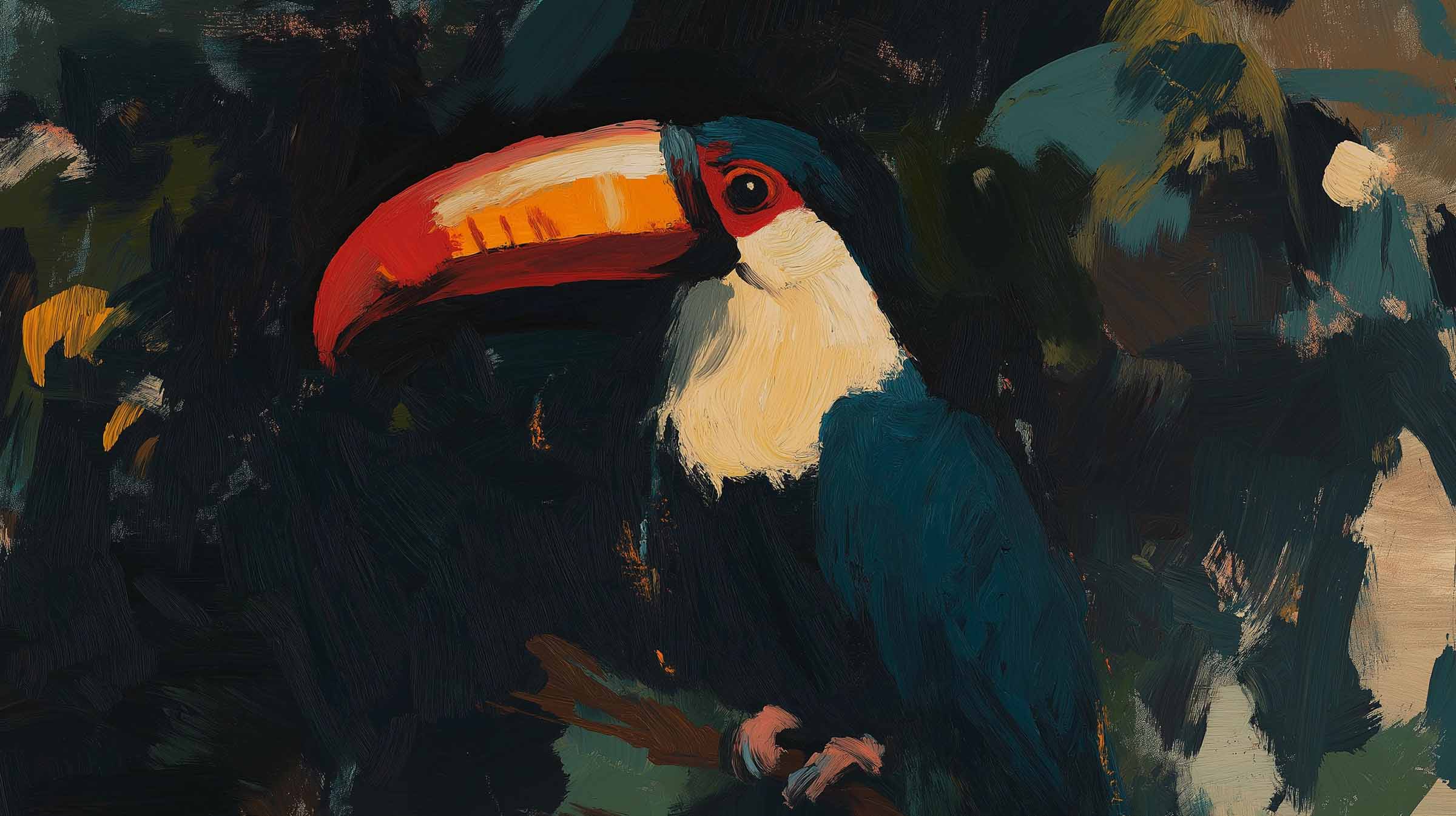 Painting of the lonely toucan from the Mexican fable/folktale.